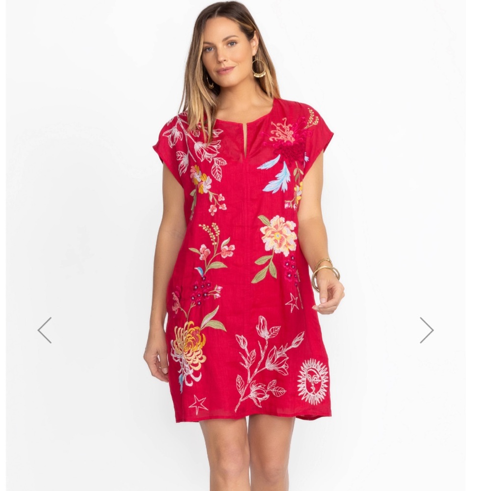 Johnny Was Hot Pink Playa Embroidered Dress